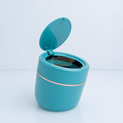 Round Slanted Table Top Mini Trash Bin with Push Button Lid - Aqua