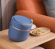 Round Slanted Table Top Mini Trash Bin with Push Button Lid - Aqua