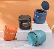 Round Slanted Table Top Mini Trash Bin with Push Button Lid - Aqua