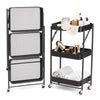 Foldable 3-Tier Metal Storage Organizer Rolling Cart | Black