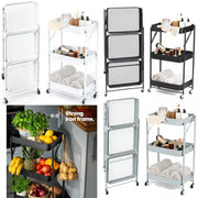 Foldable 3-Tier Metal Storage Organizer Rolling Cart | Black