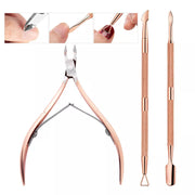 3 pcs Manicure Essential Set | Rose Gold (Cuticle Nipper, 2-in-1 Pusher & Gel Pusher Remover)