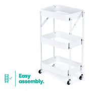 Foldable 3-Tier Metal Storage Organizer Rolling Cart | White