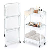 Foldable 3-Tier Metal Storage Organizer Rolling Cart | White