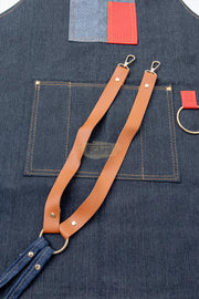 Salon/Barber Denim Apron with brown straps M-155