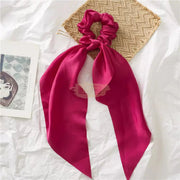 Satin Elastic Long Tail Scrunchie Design 7 1 Fuchsia Beauty Accessories