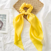 Satin Elastic Long Tail Scrunchie Design 7 2 Yellow Beauty Accessories