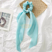 Satin Elastic Long Tail Scrunchie Design 7 3 Baby Blue Beauty Accessories