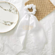 Satin Elastic Long Tail Scrunchie Design 7 5 White Beauty Accessories