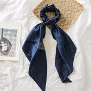 Satin Elastic Long Tail Scrunchie Design 7 9 Navy Blue Beauty Accessories