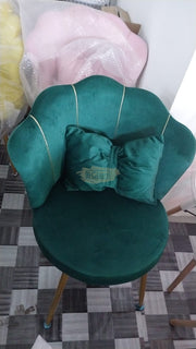 Shell Velvet Chair with Gold Trim & Pillow | Green Chair