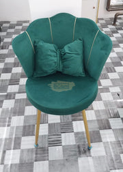Shell Velvet Chair with Gold Trim & Pillow | Green Chair