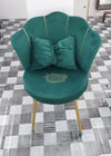 Shell Velvet Chair with Gold Trim & Pillow | Green Chair