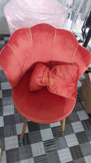 Shell Velvet Chair with Gold Trim & Pillow | Red Orange Chair