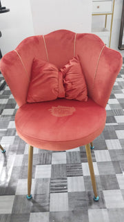 Shell Velvet Chair with Gold Trim & Pillow | Red Orange Chair
