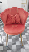 Shell Velvet Chair with Gold Trim & Pillow | Red Orange Chair