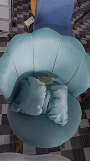 Shell Velvet Chair with Gold Trim & Pillow | Seafoam Green Chair