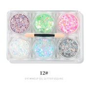 Shiny Glitter Powder Gel Sequins Set w applicator - Available in 12 styles 12 Nail Glitter