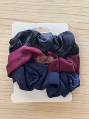 Silk Hair Scrunchies | Tri-Color | 3 pieces | Black Cranberry Navy Hair Accessories
