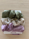 Silk Hair Scrunchies | Tri-Color | 3 pieces | Green Nude Mauve Hair Accessories