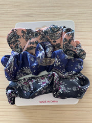 Silk Hair Scrunchies | Tri-Color | 3 pieces | Peach Navy Dark Blue Hair Accessories