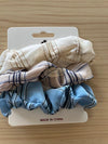 Silk Hair Scrunchies | Tri-Color | 3 pieces | White Nude Blue Hair Accessories