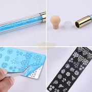 Stamping Plate with Blooming Stamping Brush - Available in 9 designs Nail Art Tool