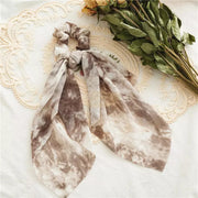 Tie Dye Chiffon Bow Long Tail Scrunchie Design 8 1 Brown Hair Accessories