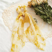 Tie Dye Chiffon Bow Long Tail Scrunchie Design 8 2 Yellow Hair Accessories