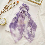 Tie Dye Chiffon Bow Long Tail Scrunchie Design 8 3 Purple Hair Accessories