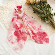Tie Dye Chiffon Bow Long Tail Scrunchie Design 8 6 Red Hair Accessories