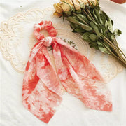 Tie Dye Chiffon Bow Long Tail Scrunchie Design 8 7 Orange Hair Accessories