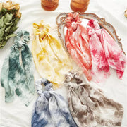 Tie Dye Chiffon Bow Long Tail Scrunchie Design 8 Hair Accessories