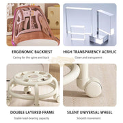 Transparent Low Stool with Back Support on Wheels Low Stool