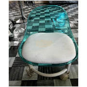 Transparent Low Stool with Back Support on Wheels Turquoise Low Stool