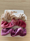 Velvet Hair Scrunchies | Tri-Color | 3 pieces | Nude Raspberry Bubblegum Hair Accessories