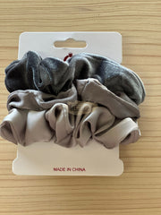 Velvet & Silk Hair Scrunchies | Tri-Color | 3 pieces | Pearl Grey Grey Silver Hair Accessories