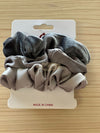 Velvet & Silk Hair Scrunchies | Tri-Color | 3 pieces | Pearl Grey Grey Silver Hair Accessories
