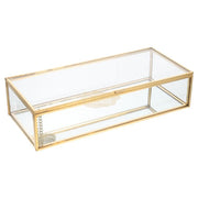 Vintage Glass Jewelry & Makeup Storage Box 23x10x5cm | Gold Mirror Design (box only) Jewelry Holder
