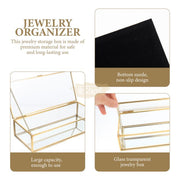 Vintage Glass Jewelry & Makeup Storage Box 23x10x5cm | Gold Mirror Design (box only) Jewelry Holder