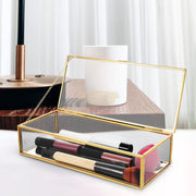 Vintage Glass Jewelry & Makeup Storage Box 23x10x5cm | Gold Mirror Design (box only) Jewelry Holder