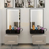 Wall Mount Salon Station with Led Lamp Mirror | Black (price per unit) Mirror