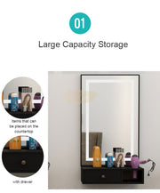 Wall Mount Salon Station with Led Lamp Mirror | Black (price per unit) Mirror