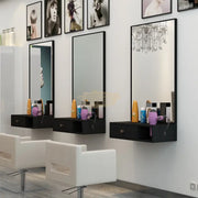 Wall Mount Salon Station with Led Lamp Mirror | Black (price per unit) Mirror