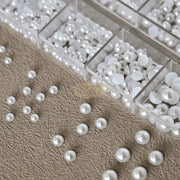 White Flatback Pearl Nail Art Beads | Mixed Sizes | 12-Grid Box Nail Deco