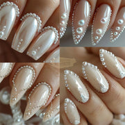 White Flatback Pearl Nail Art Beads | Mixed Sizes | 12-Grid Box Nail Deco