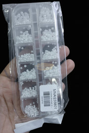 White Flatback Pearl Nail Art Beads | Mixed Sizes | 12-Grid Box Nail Deco
