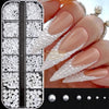 White Flatback Pearl Nail Art Beads | Mixed Sizes | 12-Grid Box Nail Deco