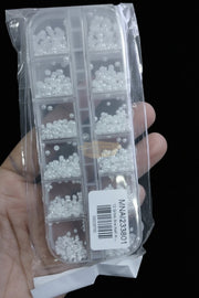 White Flatback Pearl Nail Art Beads | Mixed Sizes | 12-Grid Box Nail Deco
