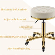 White/Gold Salon Swivel Stool | Height Adjustable & On Wheels Stool